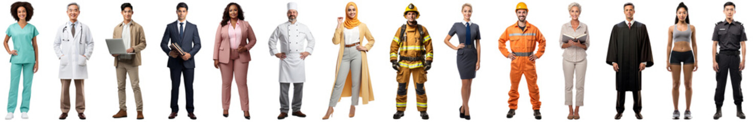 Profession people full body png cut out element set