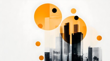 Whimsical polka dots interwoven with a dynamic cityscape in double exposure, radiating fun and cheerful vibes