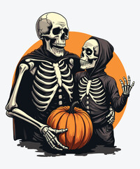 Like Father Like Son! Halloween Vector, Halloween Skull Vintage Sticker