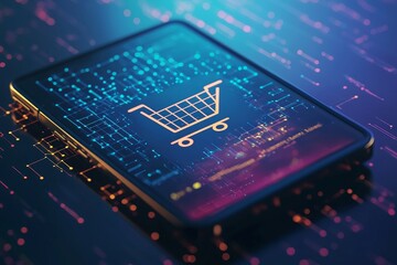 Illustration of shopping cart, business concept, ecommerce. Stock photo