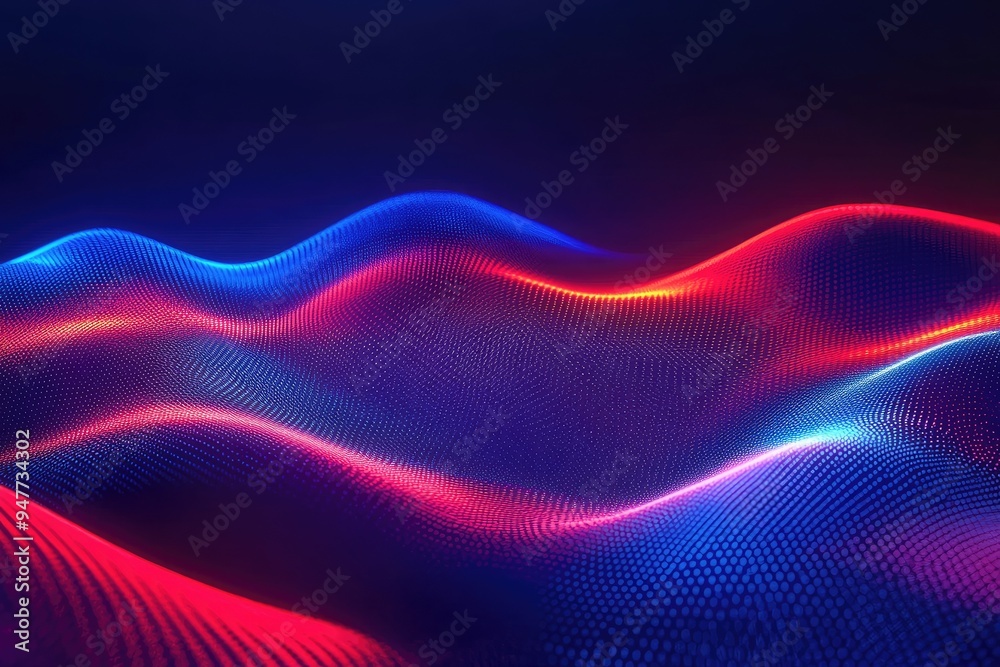 Sticker abstract visual of colorful waves with red and blue lighting, creating a vibrant and energetic atmos
