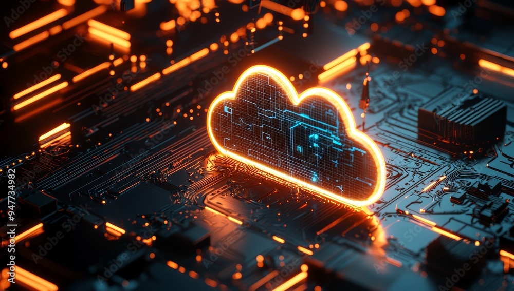 Poster Future hologram with cloud based on digital informational technology, stock image