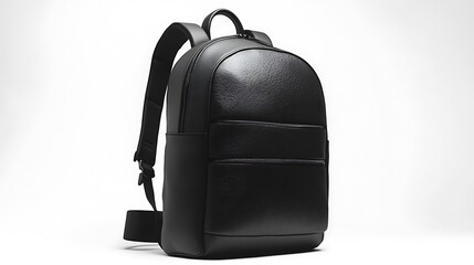Naklejka premium Sleek Black Backpack with Modern Design on White Background
