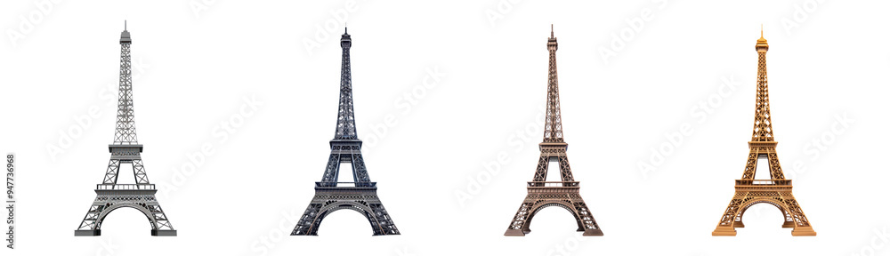 Wall mural Eiffel Tower png cut out element set