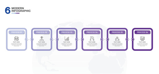 Infographic suqare process design with icons and 6 options or steps.