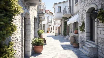 11. "A lively 3D model of a traditional Mediterranean town with whitewashed buildings and narrow alleyways