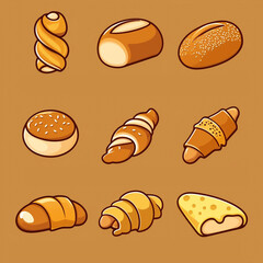 vector illustration featuring a collection of breadstick and roll icons