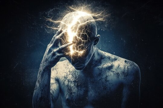 Cracked figure emanating lightning from its head