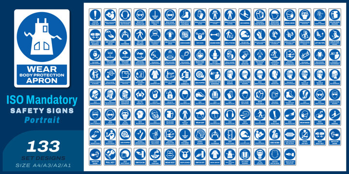 133 set ISO mandatory safety signs_V33_wear body protection apron_size a4/a3/a2/a1	
