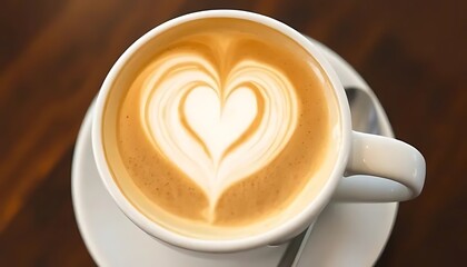 Heart Latte Art in a White Coffee Cup