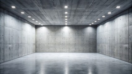 Empty abstract concrete room with lateral lights, creating a minimalist and modern aesthetic ,  rendering