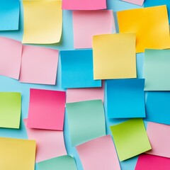 Fototapeta premium An artistic and colorful collection of sticky notes, arranged on a bright and vibrant background