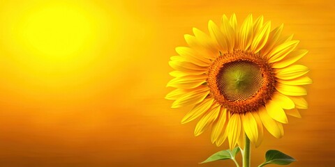 Obraz premium Vibrant sunflower in full bloom against bright yellow background, sunflower, bloom, yellow, vibrant, nature, beauty, flora