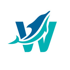 a logo combination of dolphins with letters, initials, numbers or alphabets with a blue base color for business purpose and other