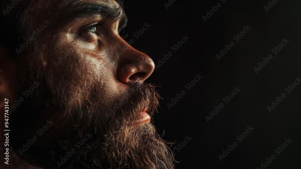 Poster a man with a beard and a sad expression