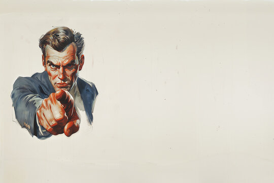 homme en costume pointant du doigt dans une pose accusatrice, ciblant la personne en face sur fond  avec espace n&eacute;gatif copyspace "Need You"