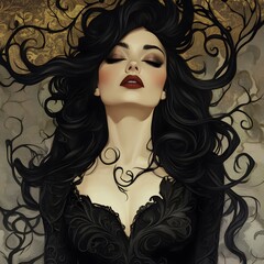  Glamorous portrait of a brunette woman with stylish hair and makeup