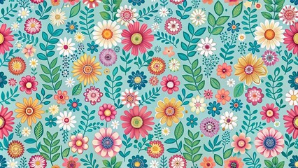 Fototapeta premium Seamless pattern featuring a background of cute flowers in a repetitive design