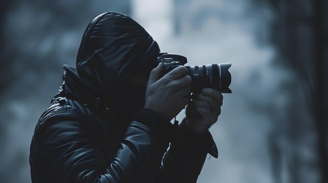 A photographer adjusting the settings on their camera before taking a shot