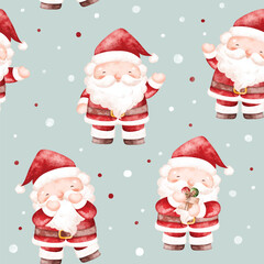 Watercolor Illustration Santa Claus Seamless Pattern