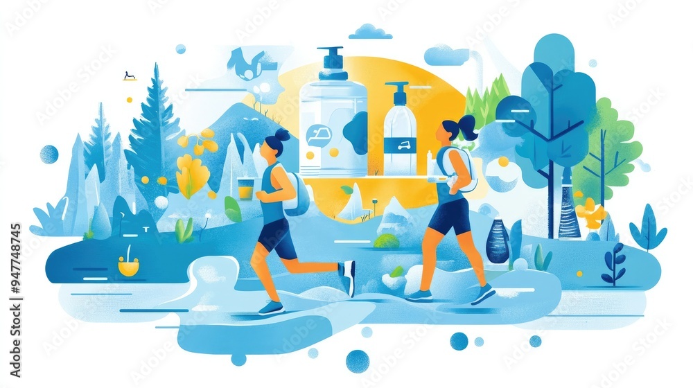 Fototapete infographic on the impact of nutrition and hydration, with dynamic visuals illustrating their import
