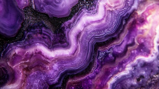 Macro shot of polished sugilite, highlighting its vibrant purple hues and intricate banding patterns.