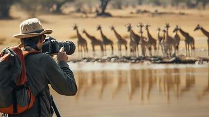 A photographer on a safari capturing images of wild animals in their natural environment