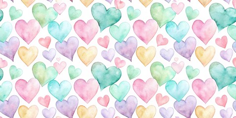 Watercolor hearts pattern with soft pastel colors for Valentine's Day or love-themed designs
