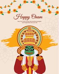 Happy onam festival with Kathakali Dancer floral garland decoration