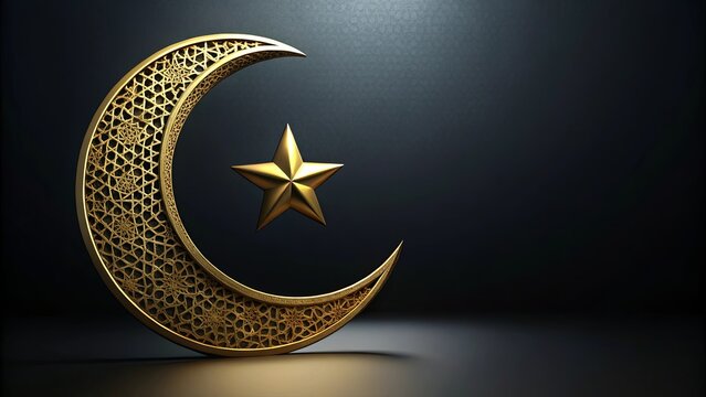 Elegant islamic crescent symbol against a dark background
