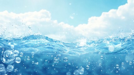 Ocean Water Surface with Bubbles and Splashing Waves