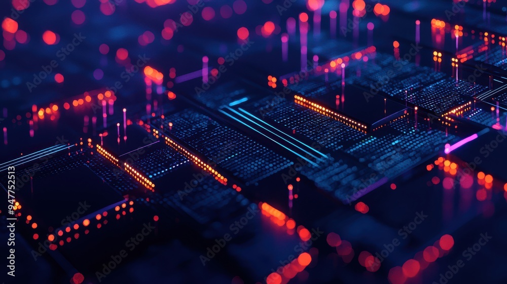 Aufkleber a futuristic circuit board with glowing neon lights and intricate patterns, representing advanced te