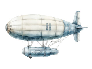 Vintage Watercolor Illustration of an Airship with Gondola