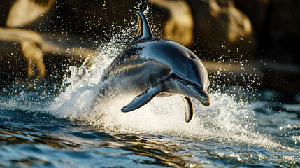 Obraz premium Acrobatic Dolphin Leaping from Crashing Waves in the Ocean