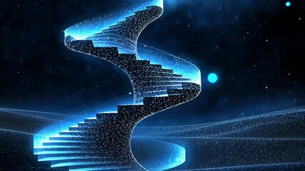 A mesmerizing spiral staircase crafted from radiant light glides upwards against a backdrop of twinkling stars, creating an ethereal atmosphere of wonder. - Powered by Adobe
