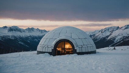 Igloo in the snow-covered mountains