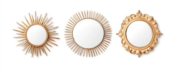 Fototapeta premium a Boho-style mirror featuring a decorative frame with a sunburst pattern. 