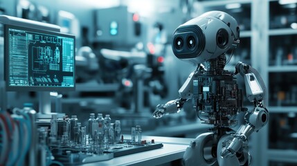 Fototapeta premium A Robot in a Modern Factory Setting