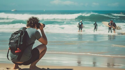 Photographer capturing surfers on the beach