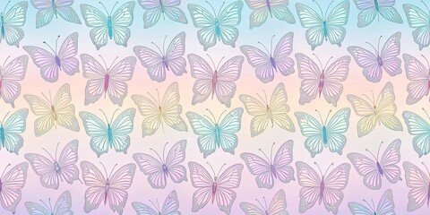 Beautiful pastel butterfly seamless pattern on gradient background