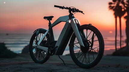 Fototapeta premium At dusk an innovative electric bikes charges