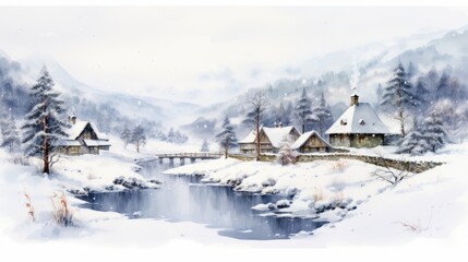 Fototapeta premium winter season 22 December to 22 March Style Watercolor Generative AI