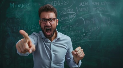 He is angry and shouting at the board