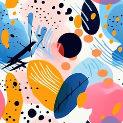 Obraz premium Seamless pattern in the form of colorful lines, blots, doodles. Creative artistic background in a minimalist style, fashionable design with basic shapes. Modern abstract colored background.