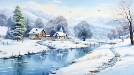 Fototapeta premium winter season 22 December to 22 March Style Watercolor Generative AI