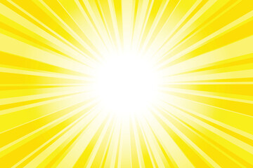 Obraz premium Abstract yellow sun rays background. Banana yellow sunburst background with glowing light rays. Bright rays background for summer themes, energy concepts and vibrant designs.