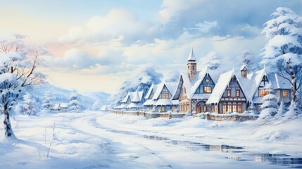 Fototapeta premium winter season 22 December to 22 March Style Watercolor Generative AI