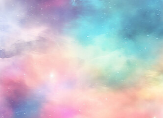 Naklejka premium Pastel-colored cosmic fog creates a dreamy and ethereal atmosphere with twinkling stars