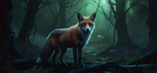 Luminous Fox Creature, Ethereal Glow in Desolate Ruins