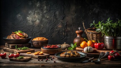 Dark themed photo of food in a cozy setting, food, photos, relaxed, atmosphere, low key, dark, theme, cozy, setting, moody